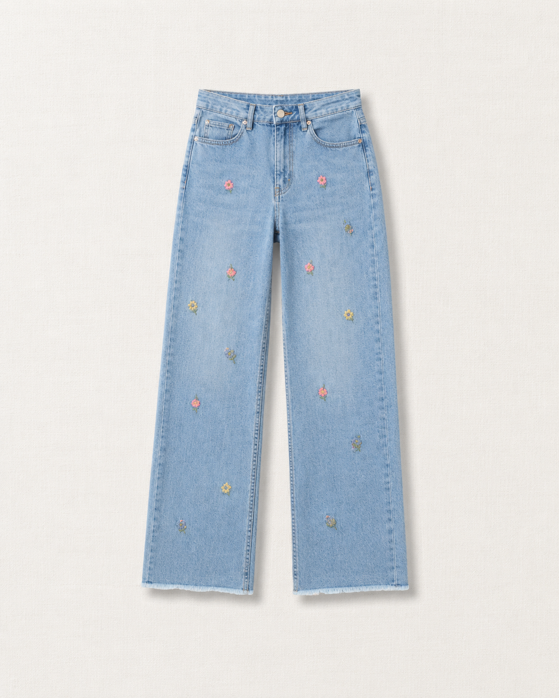 Embroidered & printed wide leg