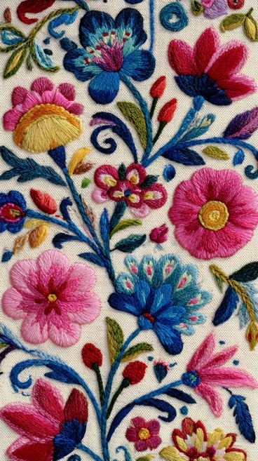 Bold multicolour floral embroidery